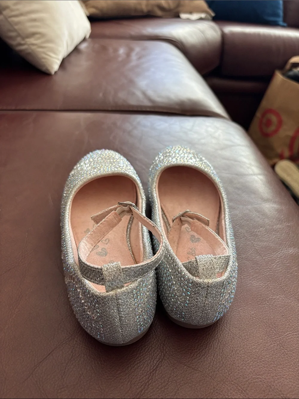 Olive & Edie Sparkly Silver Girls' Dress Shoes with Ankle Strap A-7